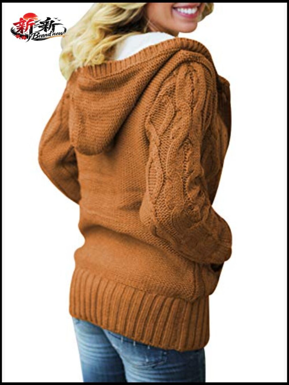 Women's Hooded Cardigan Sweater Fleece Lined Button Down Winter Coat - Picture 2 of 7